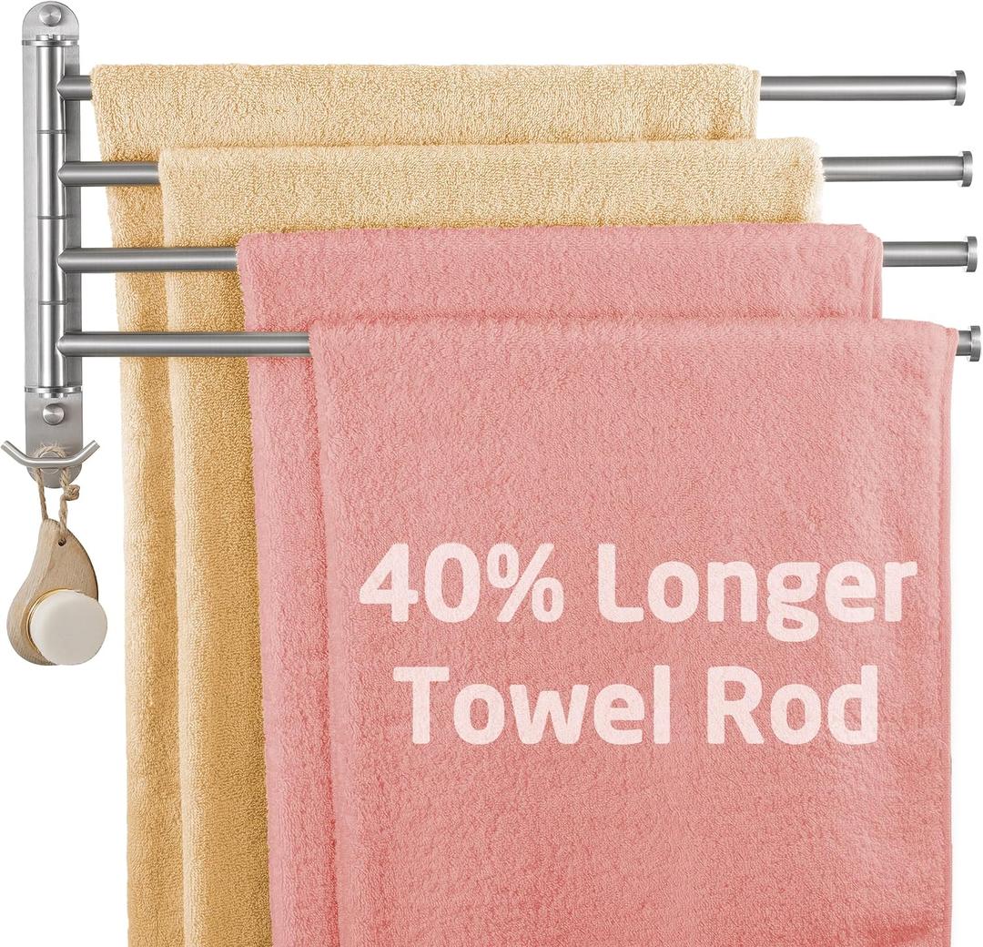 KES Extra Long Swivel Towel Bar 19.5" 4-Arm, Swing Out Towel Rack for Bathroom Wall, Hand Towel Holder for Multiple Towels, SUS304 Stainless Steel Brushed Finish, A2103S4L50-2