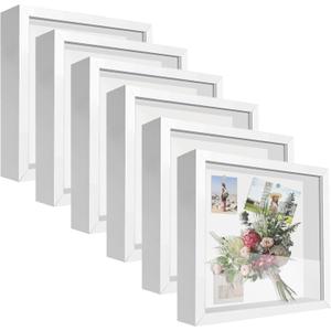 Shadow Box Frame 3D Picture Frame Acrylic Shadow BoxesDisplay Case Box for Memorabilia, Crafts, Tickets and Photos (6pcs-White, 8x8)