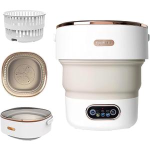 Portable Washing Machine,15L Collapsible Mini Washer with 3 Cleaning Modes Drain Basket Small Foldable Laundry Machine for Travel Camping Dorms RVs Apartments Baby Clothes Underwear Socks Delicates (Khaki)