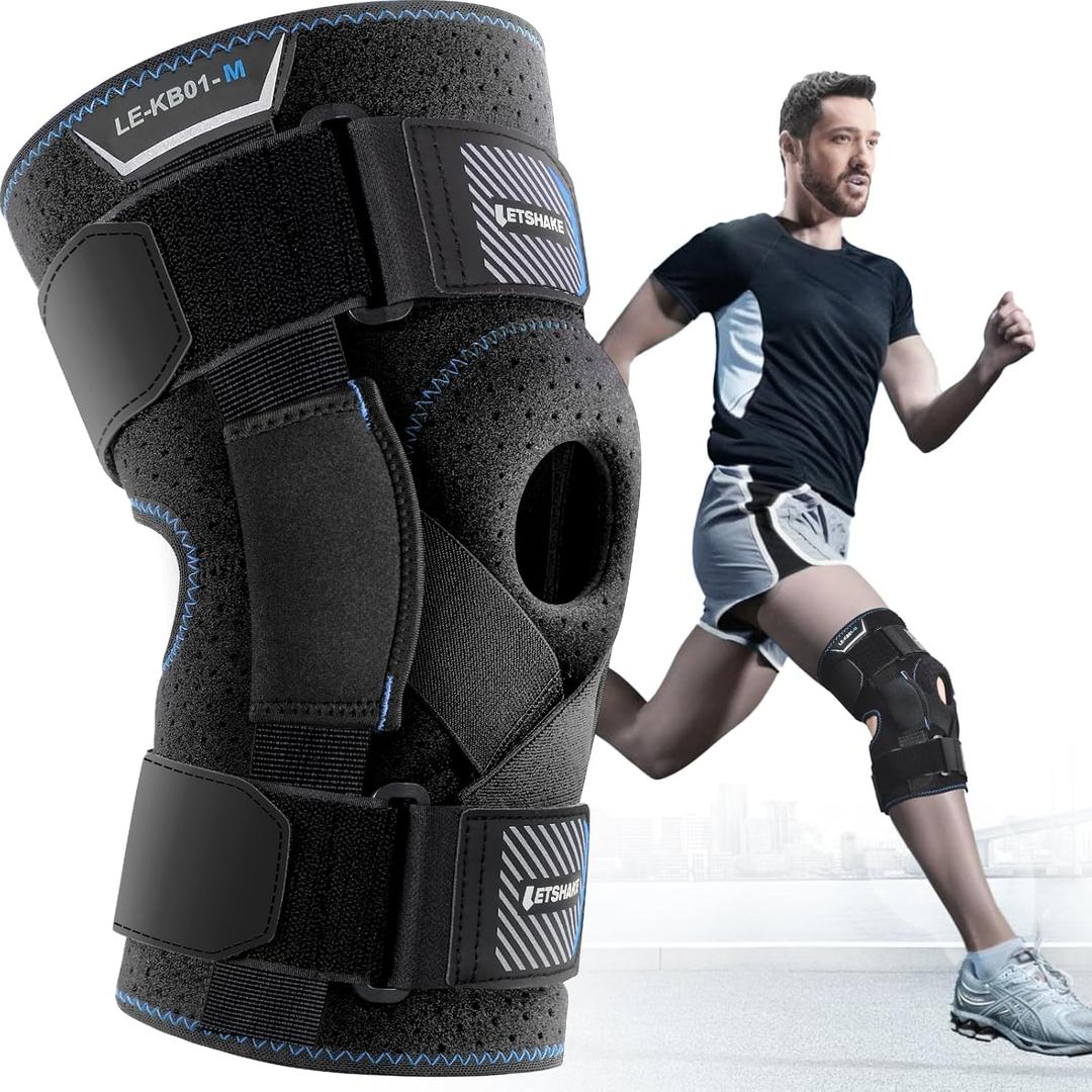 LETSHAKE Hinged Knee Brace for Men, Women Adjustable Knee Support with Side Stabilizers for Knee Pain Relief, Meniscus Tear, Arthritis Pain and Support Plus Size ACL Knee Braces (Large)