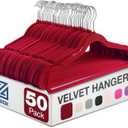 Zober Premium Quality Space Saving Luxurious Velvet Hangers Strong and Durable Hold Up to 10 Lbs - 360 Degree Chrome Swivel Hook - Ultra Thin Non Slip Suit Hangers, Royal Red/Burgundy - 50 Pack