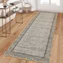 GarveeHome Scalloped Washable Runner Rug 2x8 Runner Modern Non Slip Kitchen Runner Distressed Low Pile Entryway Rug Soft Bathroom Rugs Stain Resistant Carpet for Bedroom Hallway Laundry 2'x8' Brown