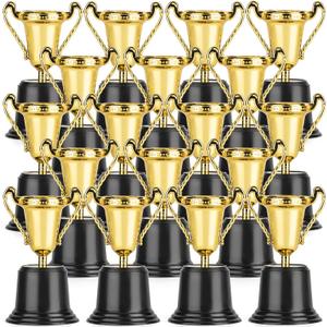 24 Pack Gold Award Trophy, 5 Inch Plastic Golden Mini Trophies Cup For Halloween Party Favors, Kids Classroom School Rewards, Competition Or Celebration Awards Props, Sports Tournament Winning Prizes