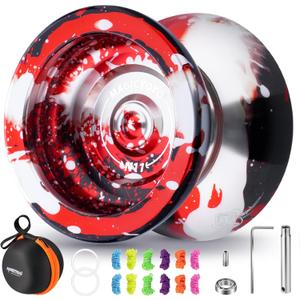 MAGICYOYO N11 Unresponsive Yoyo - Professional Trick Yo Yo for Kids 8-12 or Above, Dual Purpose Yo-yo Replacement Responsive Bearing for Beginner+12 Strings+Case Bag+Bearing Kit - Black Red Silver