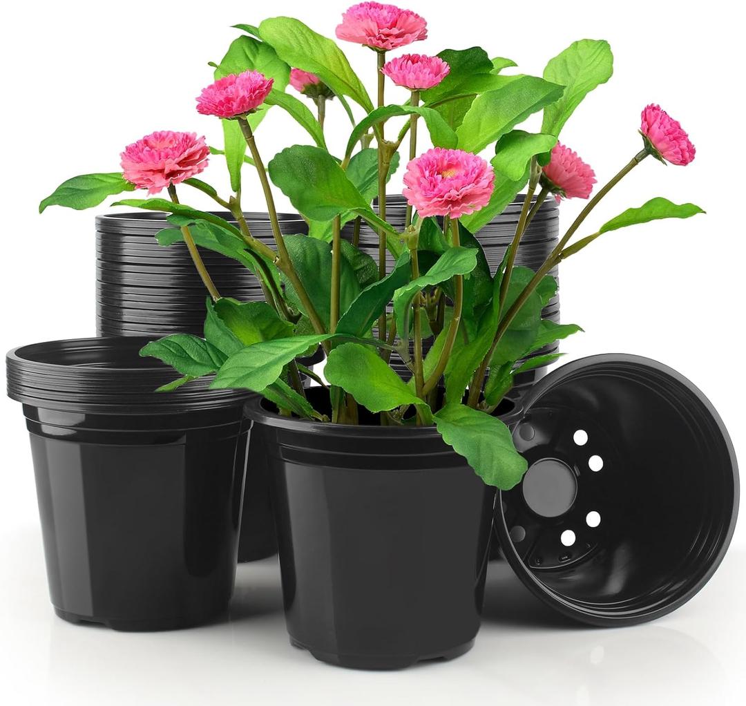 1 Gallon Pots for Plants, 7 Inch Nursery Pots with Drainage Holes, 1 Gallon Plastic Plant Pots for Cuttings, Seeding, Succulents, Transplanting