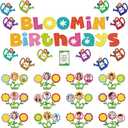 78Pcs Spring Birthday Bulletin Board Kit, Spring Flower Bulletin Board Decorations with Wild Floral Cutouts, Photo Displays Classroom Wall Decor for Back to School Birthdays Preschool Door