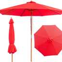 SUNNYARD 10FT Bamboo Patio Umbrella, Large Outdoor Patio Umbrella, UPF 50+ Sun Protection, Rope Pulley Lift & Push-Button Tilt, 8-Rib Ventilated for Garden, Deck, Backyard & Outdoor Dining, Red