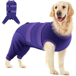 QBLEEV Dog Recovery Suit for Rear Leg, Adjustable Surgery Suit to Stop Licking After Spay or Neuter, Soft Thigh Wound Protective Long Sleeve Dog Surgical Onesie, Cone Alternative for Male Female Dogs, XXXL