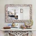 Large Wall Mirrors Decorative, 36'' x 24'' Mosaic Bathroom Mirror with Mother of Pearl Inlay, Coastal Accent Mirror for Living Room, Foyer, Mantel (Cream-white)
