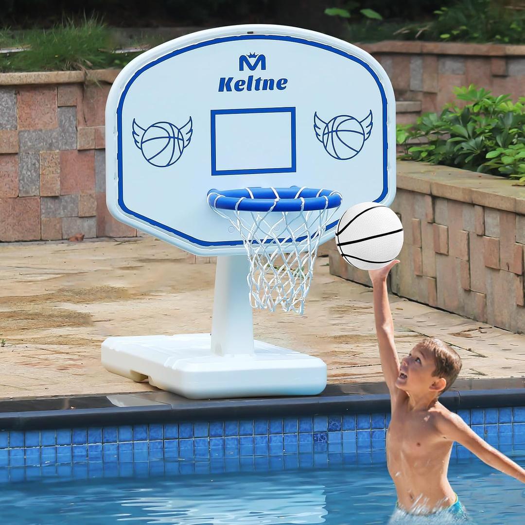 Pool Basketball Hoop, 34"x34"x42.2" Oversized Pool Toys with 2 Balls/Nets/Pump for Poolside Water Basketball Game, Pool Basketball Goal for Inround Pool & Deck - Swimming Pool Games for Kids Adults
