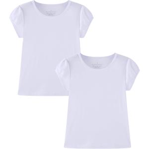 Huata Girls Short Puff Sleeve Tee Basic T-Shirt 2 Packs Crewneck