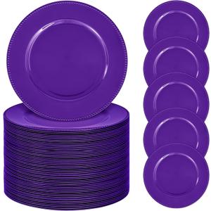 50 Pcs Purple Charger Plates Bulk, 13" Round Beaded Plate Chargers for Dinner Plates, Decorative Dinner Chargers Plastic Table Chargers for Wedding Holiday Party Baby Shower Event Decoration (Purple)