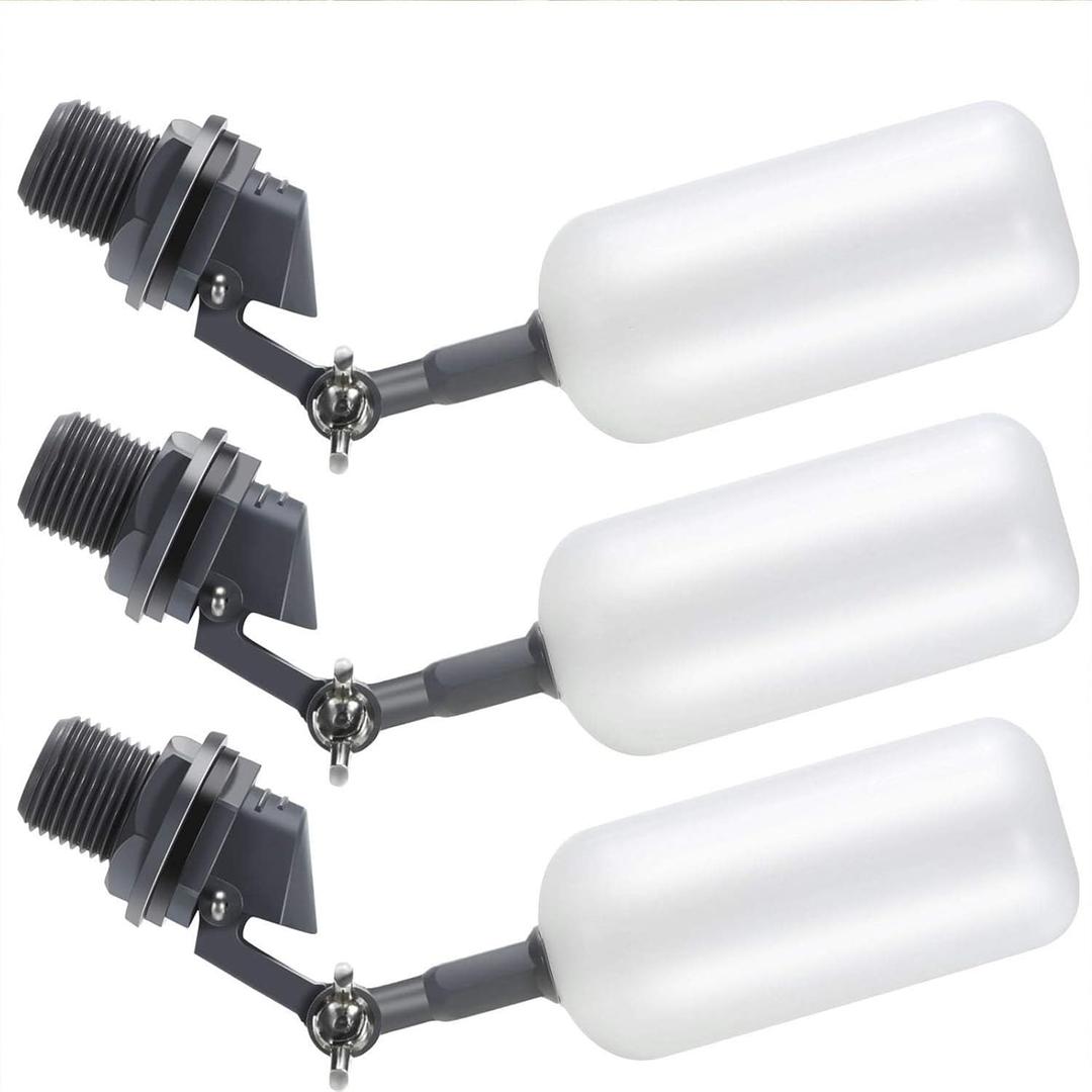 Blulu 3 Pcs Float Ball Valve, 1/2 Inch Automatic Fill Pool Float Valve with Adjustable Arm for Ponds, Livestock Water Trough, Water Tank Level Control, Aquariums, Aquaculture(Dark Gray)