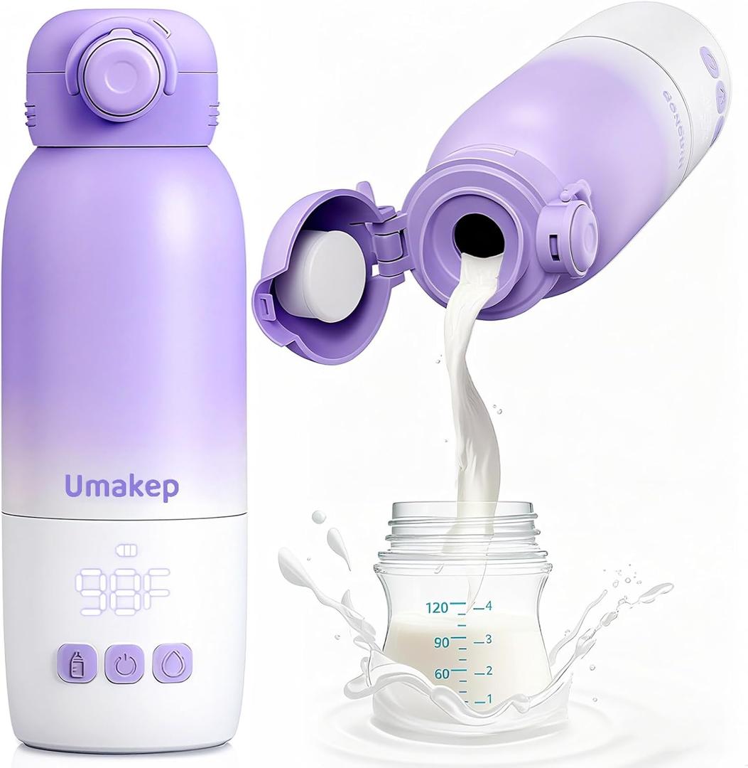 Cordless Portable Bottle Warmer for Travel, 12oz Built-in Battery Milk Warmer with Dual Heating Modes Fast Heating Smart Temperature Control for Breast Milk & Water Outdoor Nighttime Feeding, Purple
