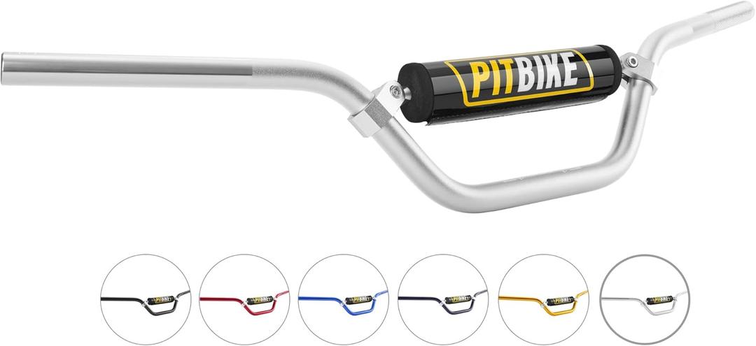 Handlebars 7/8 Inch for Motorcycle, RUTU Upgraded Universal Dirt Bike Handle Bar with Crossbar Pad Mid-Rise Mini Bike Pit Bike Handlebar for Motocross ATV Quad - Silver