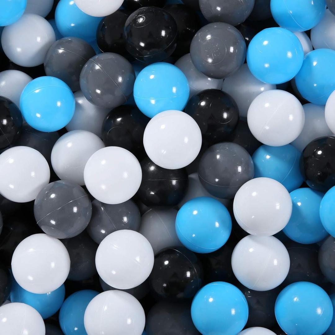 STARBOLO Ball Pit Balls Pack of 100 200 500 - BPA&Phthalate Free Non-Toxic Crush Proof Play Pit Soft Plastic Ball for 1 2 3 4 5 Years Old Toddlers Baby Kids Birthday Pool Tent Party (Blue+Black/Gray/White)