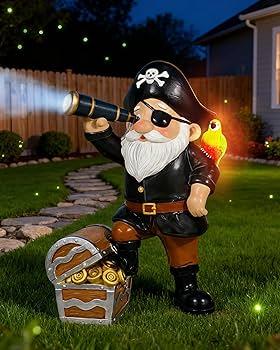 Solar Pirate Gnome Statue – Whimsical Outdoor Garden Decor for Yard, Patio, Lawn, Backyard – Ideal Gift for Women, Garden Lovers, Moms, Birthdays