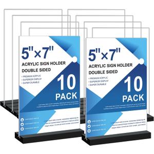 Acrylic Sign Holder 5x7 - 10Pack Vertical Double Sided Acrylic Sign Stands, Clear Table Menu Display Stand Paper Holder, Plastic Flyer Holder, Vendor Booth Display Items