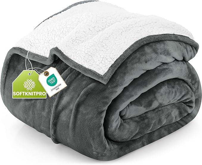 Utopia Bedding Sherpa Blanket King Size (Grey, 90x102 Inches) - Soft Warm Plush Fleece Reversible Blanket for Bed, Sofa, Couch, Camping and Travel