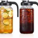 Set of 2, Glass Pitcher with Lid - 2 Quart Mason Jar Pitcher with Filter Lid, Wide Mouth Jar Leak-proof Water Jug, Heavy Duty Container for Water, Juice, Milk, Tea, Iced Coffee, and Drinks
