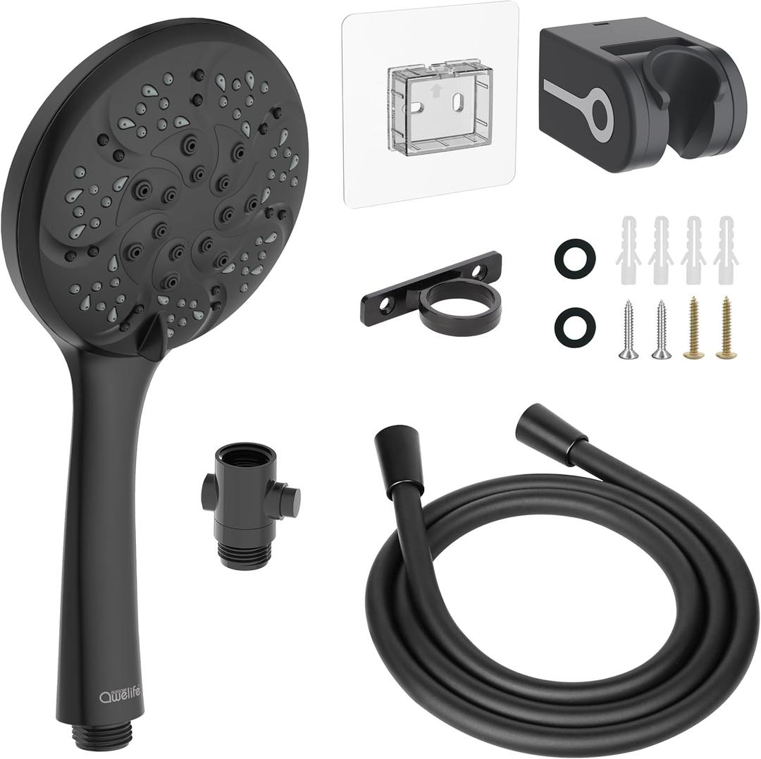 RV Shower Head with Hose, High Pressure 7-Mode RV Shower Head Replacement for RV, Camper, Van, Travel Trailer, Motorhome and Boat, Matte Black Finish