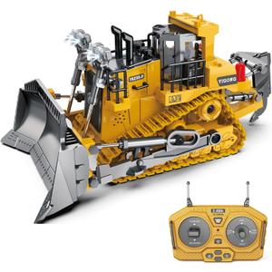 Remote Control Bulldozer - 11 Channel RC Dozer Front Loader Toy with Light and Sound - 1/24 Full Construction Vehicle Toys for Kids Age 6 7 8 9 10 and Up Years Old
