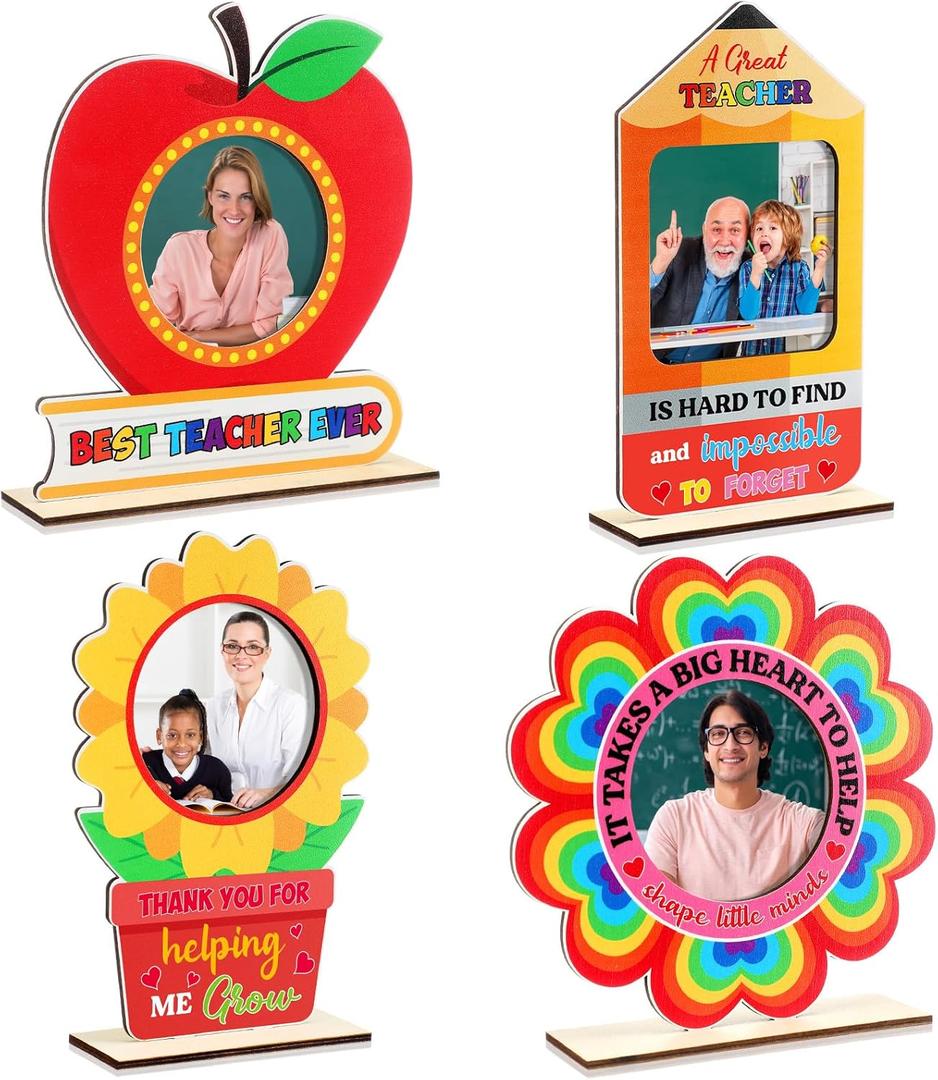 Qunclay 4 Pcs Graduation Teacher Picture Frame Teacher Appreciation Gift Wooden Teacher Appreciation Picture Frame Retirement Teachers Gift for Teachers Women Graduation Party