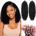 Miracle Knots 14 Inch 100 Strands Feather Crochet Human Hair Blend Synthetic for Black Women Curly Pre-Separated Deep Wave Crochet Bundles (1B#, 14 Inch)