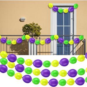 120 Pcs Mardi Gras Link Balloons Float Decor Bead Garland, 12 Inch and 6 Inch Latex Link Balloon Purple Yellow Green Linking Linkable for Mardi Gras Party Decoration Supplies