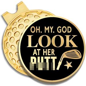 GEYGIE Oh My God Look at Her Black Gold Golf Ball Marker with Magnetic Hat Clip, Golf Accessories for Men Women, Golf Gift for Men Women Golfer, Birthday Retirement Gift for Dad Grandpa Golf Fan