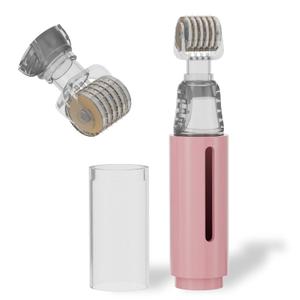 Derma Roller with Liquid Reservoir Serum Applicator for Lips, Skin, Hair, Wrinkles, Easy to Use Face Roller Skin Care Tools Without Serum, 105 Titanium Needles 0.25 mm (Pink)