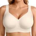LetsJoli Bras for Women Supportive Wireless Push Up Bra Full Coverage No Underwire Seamless Plus Size for Older Women (Medium, Cream White)