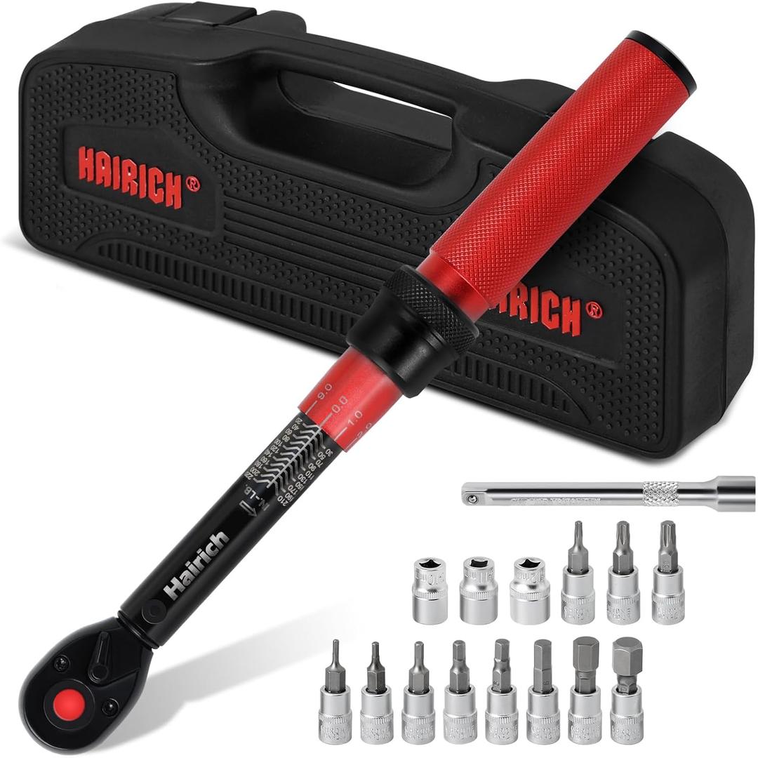 1/4-Inch Drive Click Torque Wrench Set,2.3-24.9 N.M/20-220IN.LB, Bike Torque Wrench Set,16PCS 72-tooth Torque Wrenches Set with Extension Bar & Socket Sets for Bicycle
