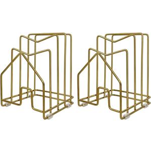 2 Pack Pot Lid Organizer Cutting Board Holder Inside Cabinet 304 Stainless Steel Pot and Pan Organizer Under Cabinet Cookie Sheet Bakeware Serving Tray Cooling Rack Stand Kitchen Countertop Matte Gold