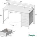 Huuger 47 Inch Computer Desk with Power Outlets and LED Lights, Gaming Desk with 4 Drawers, Office Desk with Monitor Stand, Study Work Home Office, Small Spaces, White