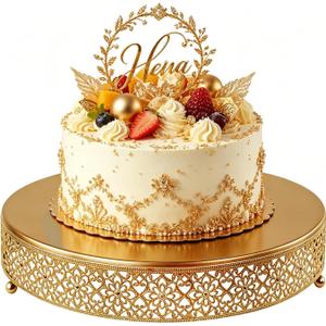 Cake Stand, Metal Round Cupcake Dessert Stand Cake Display Holder Cookies Fruit Serving Tray Decor for Wedding Party Birthday Baby Showers Anniversary (14 in, Dark Gold)