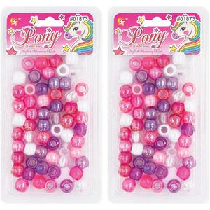 120 Pcs Beads Jewelry Making Kit DIY Hair Braiding Bracelet Ornaments Crafts Large Round Pearl Color Pony +2 Beaders Included (Pink/Purple Assorted)