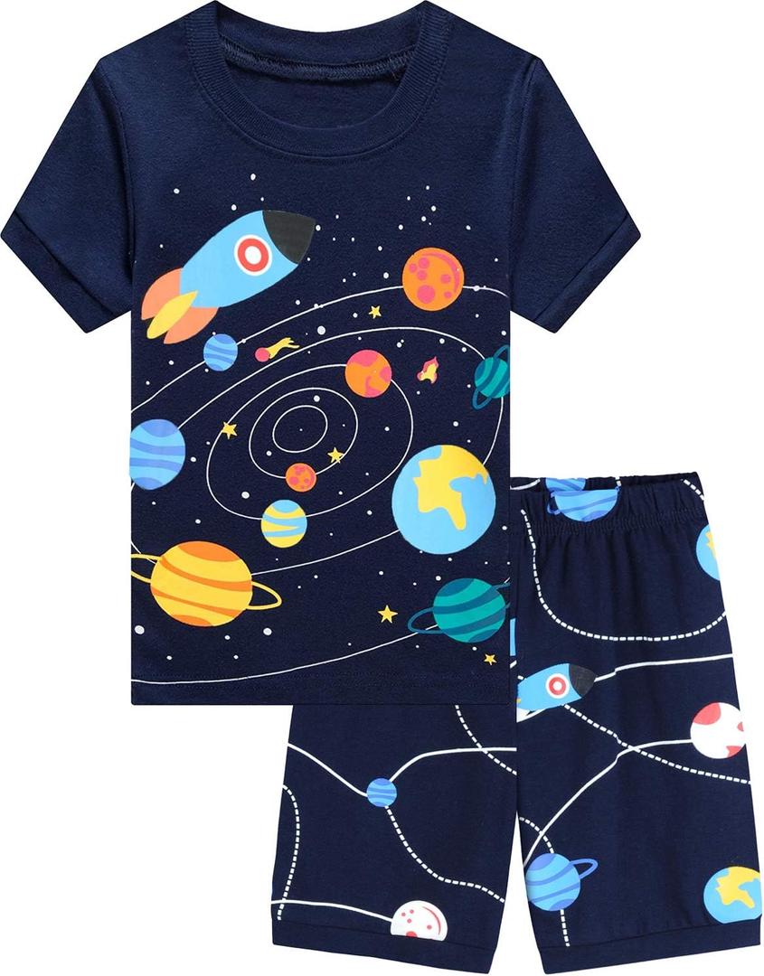 Toddler Boys Pajamas Short Sets Fire Truck Cotton 2 Piece Pjs Excavator Sleepwear Summer Clothes Kids Jammies Set Size 1-7T (3T, 8# Space)