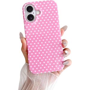 Skyseaco for iPhone 17 Case Cute Heart Phone Case Soft Slim TPU Shockproof Phone Cover for Women Girls - Pink and White