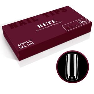 BETE Medium Square Clear Acrylic Nail Tips224Pcs 16 Sizes with Half Sizes, Tipex Instant Apex Full Cover False Nails, Pre-Shaped Strong Thick Press On Nails for Home & DIY Manicure