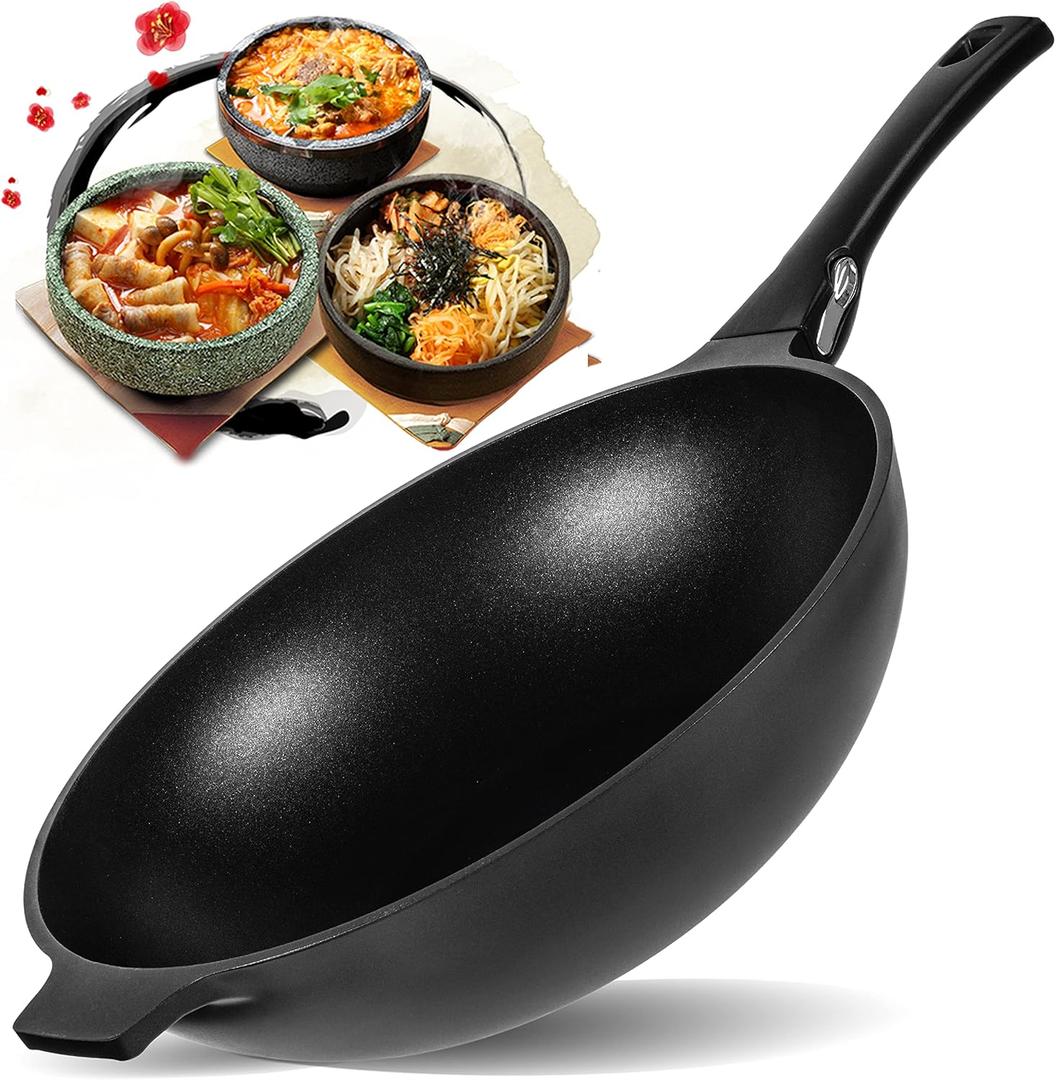 Aluminum Nonstick 12 inch Wok - Induction Compatible - Lightweight