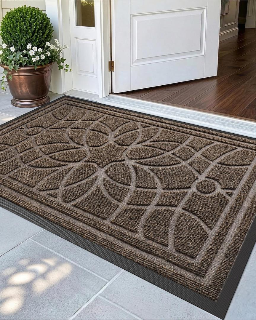 DEXI Front Door Mat Outside Entrance, Heavy Duty Non Slip Low Profile Doormat for Entryway, Trap Dirt and Moisture Welcome Mats, Easy Clean, Patio, Garage, 32x48, Brown