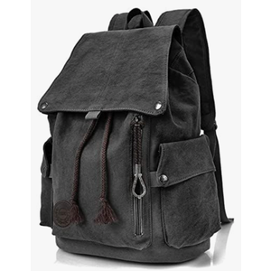 RERI Casual Canvas Backpack, Canvas Leather Backpack, Hiking Daypacks, Unisex Shoulder Backpack,Vintage Canvas Genuine Leather Travel School Bag, Black, L, Daypack Backpacks