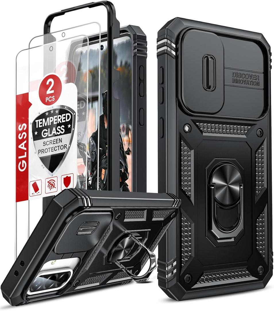 LeYi for Galaxy A36-5G Phone Case: Compatible for Samsung Galaxy A36 5G Case with 2 X Screen Protector, Military-Grade Shockproof, Magnetic Kickstand para Cell Phone Samsung A 36 5G Cover, Black