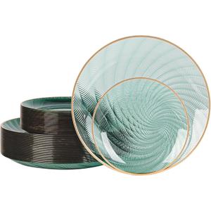 80pcs Clear Green Disposable Shell Plastic Plates With Gold Rim, 10 inch 40 Dinner Plates and 7 inch 40 Dessert Plates for Party, Wedding, Birthday