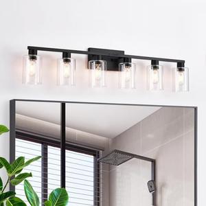 SOPEAS 6-Light Vanity Lights,Large Vanity Light for Bathroom Black Vanitii Lights with Clear Glass Shade,Bathroom Light Fixtures Over Mirror