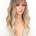 Ombre Dirty Blonde Wavy Wigs With Bangs For Women Medium Long Ash Blonde Synthetic Wigs For Daily Use Dirty Blonde
