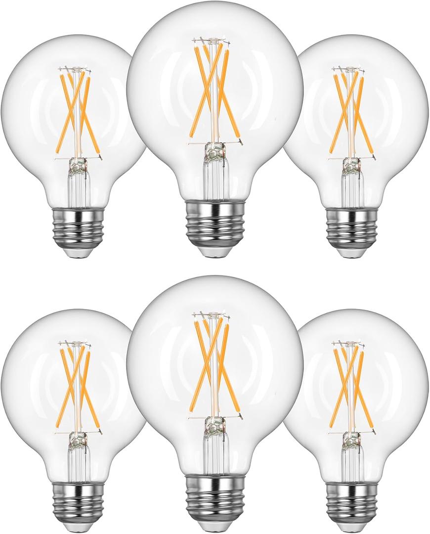 EDISHINE 6 Pack G25 Globe Light Bulbs, Dimmable Vintage LED Edison Bulbs, CRI90+ 5W Equivalent 60W, Clear LED Filament Vanity Light Bulbs, 2700K Warm White, 500LM, E26 Base, UL Listed