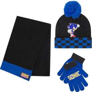 Sonic The Hedgehog Winter Hat and Gloves Set  Blue Sonic Hat for Boys Ages 5-13