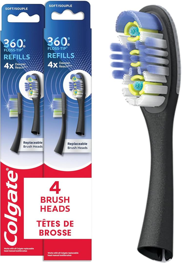 Colgate 360 Floss-Tip Replaceable Toothbrush Head Refills, Deep Clean, 4 Pack